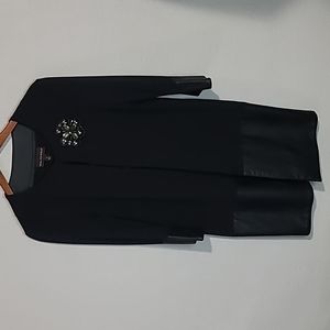 Dana Buchman Black Faux Leather w/Brooch Long  Sz. S